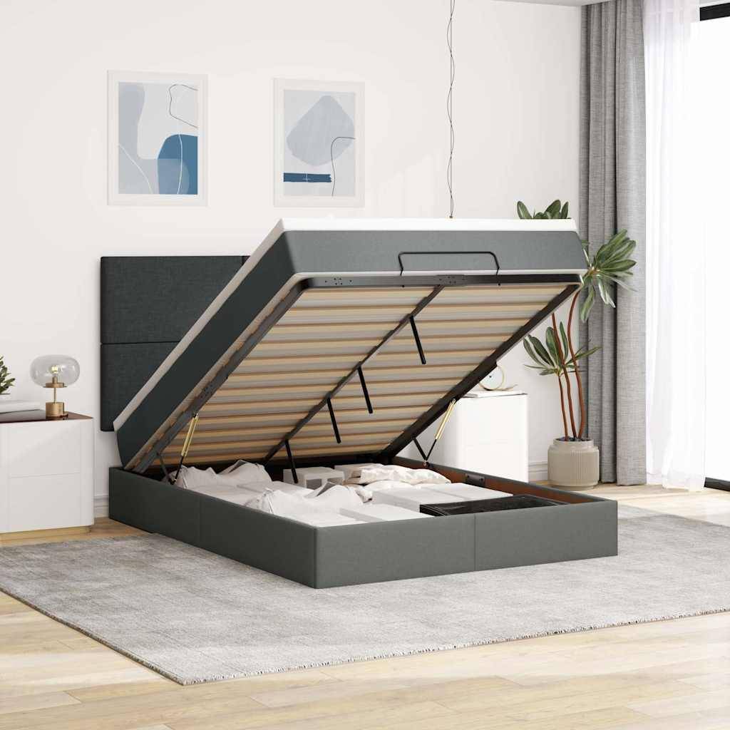vidaXL Ottoman-Bett mit Matratze Dunkelgrau 140x190 cm Stoff