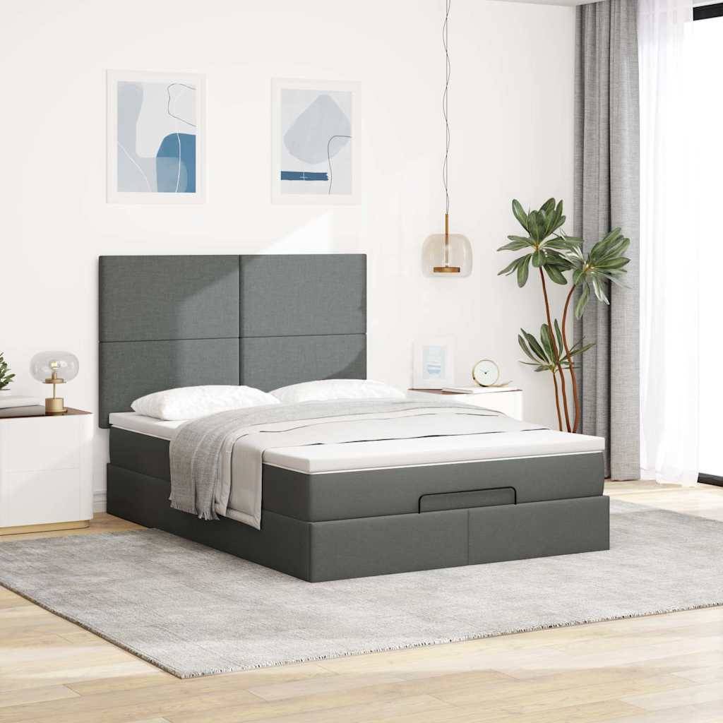 vidaXL Ottoman-Bett mit Matratze Dunkelgrau 140x190 cm Stoff