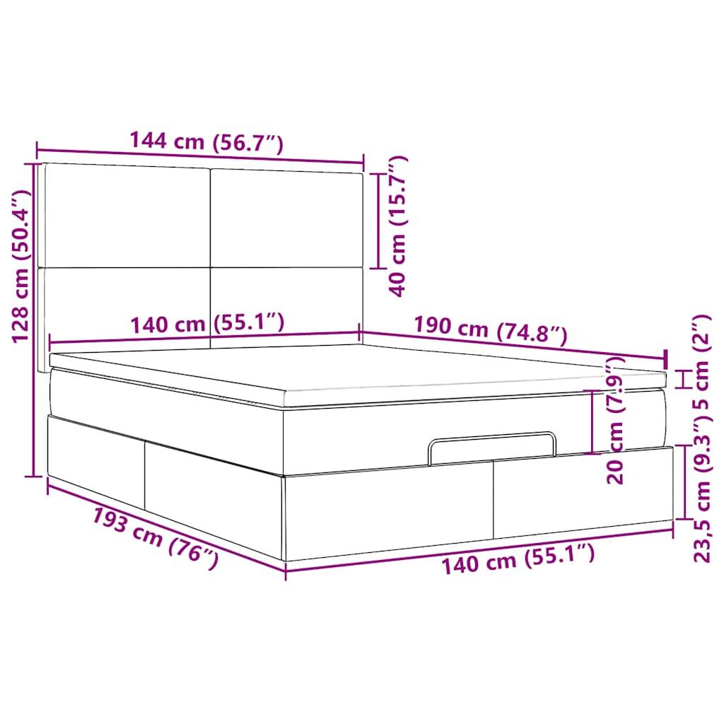 vidaXL Ottoman-Bett mit Matratzen Rosa 140x190 cm Samt