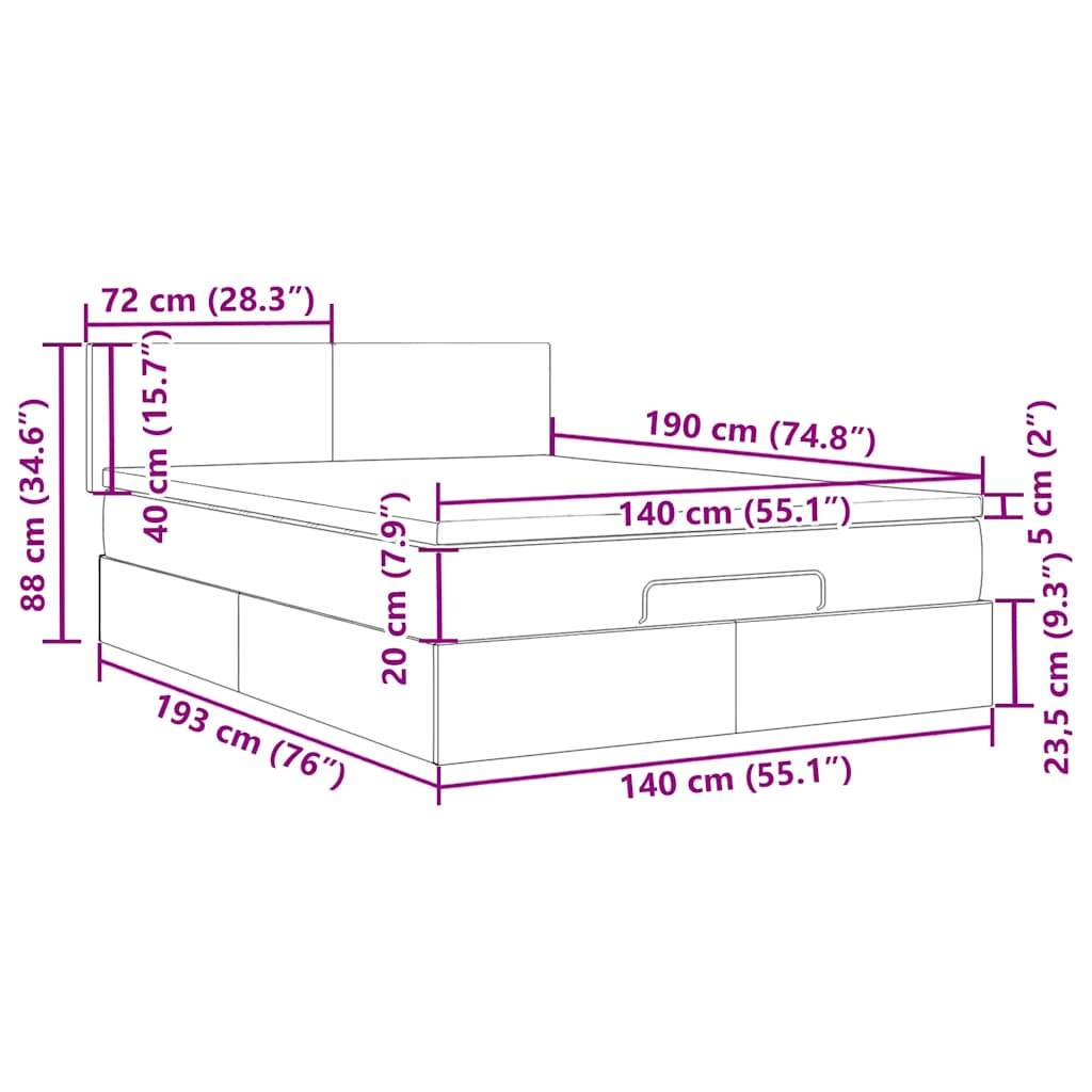 vidaXL Ottoman-Bett mit Matratze Hellgrau 140x190 cm Stoff