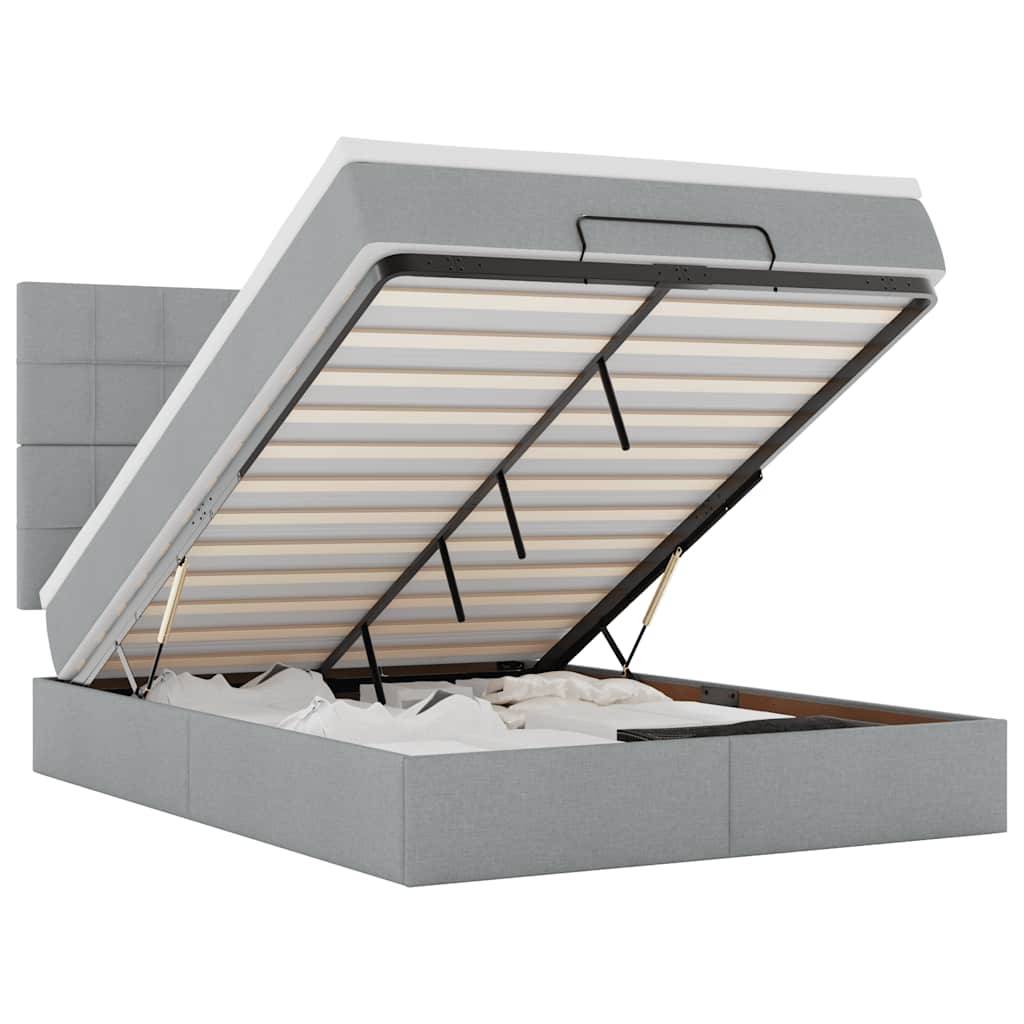 vidaXL Ottoman-Bett mit Matratze & LEDs Hellgrau 140x190 cm Stoff
