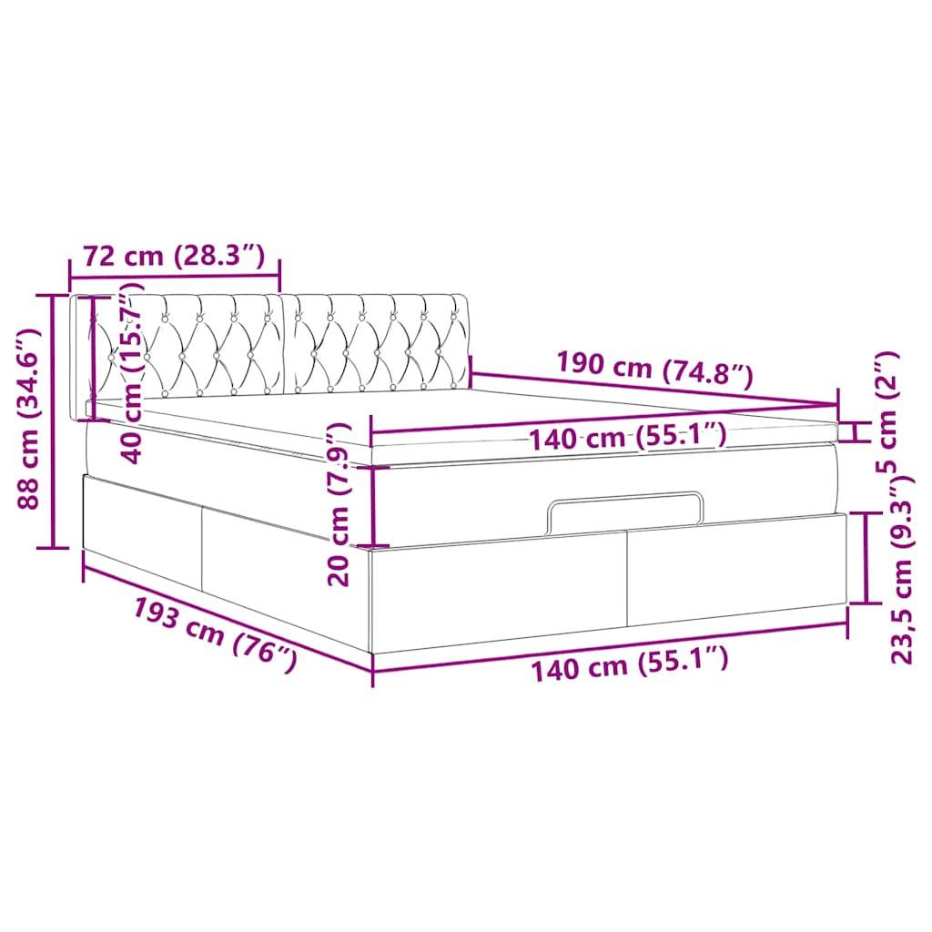 vidaXL Ottoman-Bett mit Matratze Blau 140x190 cm Stoff