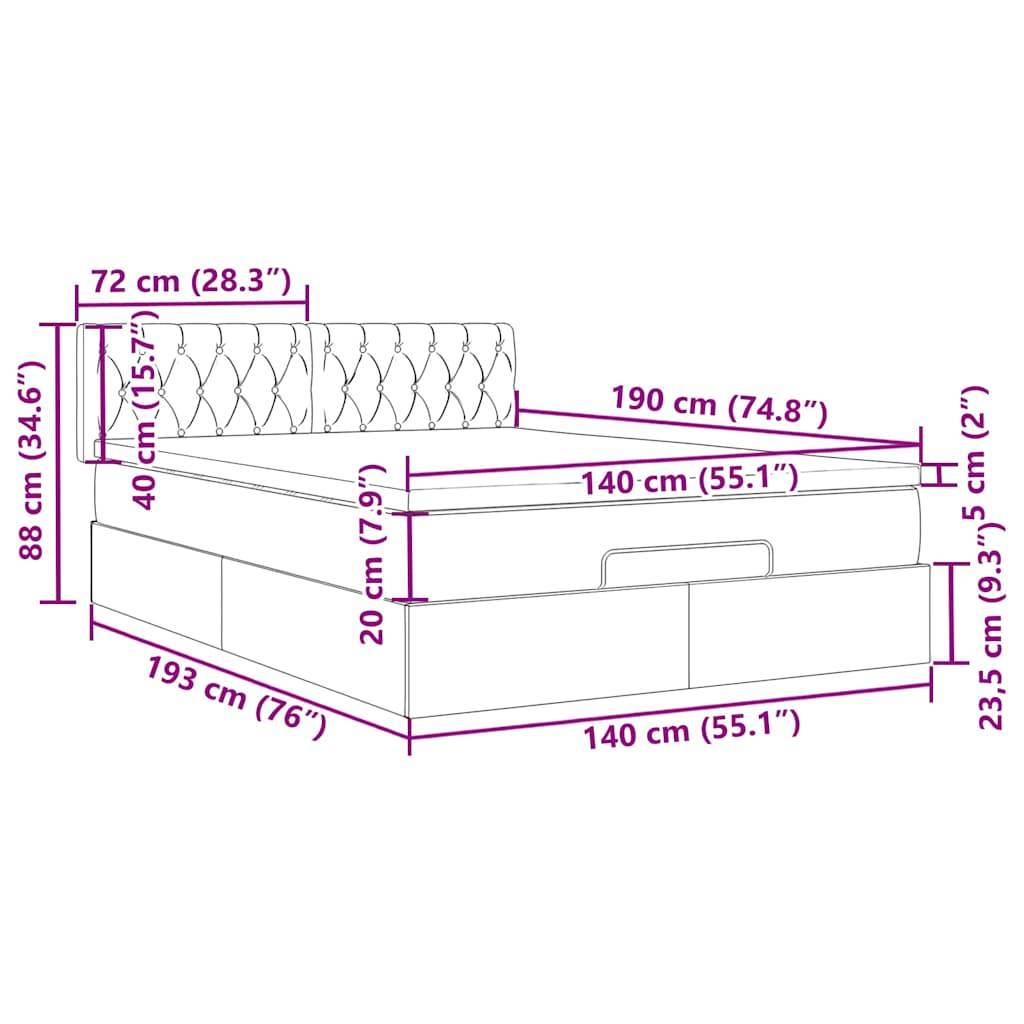 vidaXL Ottoman-Bett mit Matratze & LEDs Rosa 140x190 cm Samt