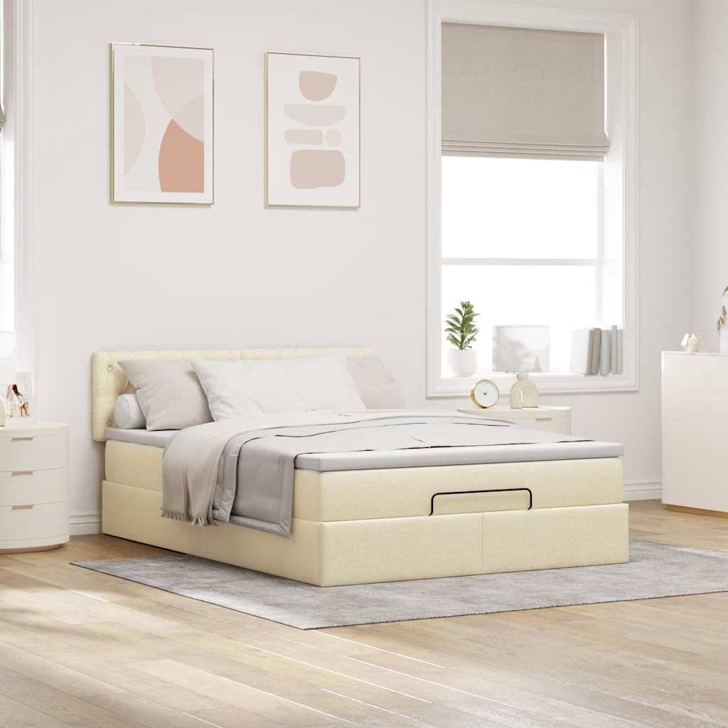 vidaXL Ottomane Bett mit Matratze & LEDs Creme 140x190 cm Stoff