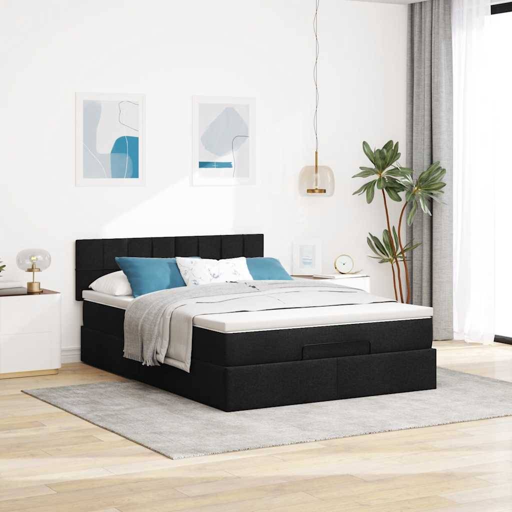 vidaXL Ottoman-Bett mit Matratze Schwarz 140x190 cm Stoff