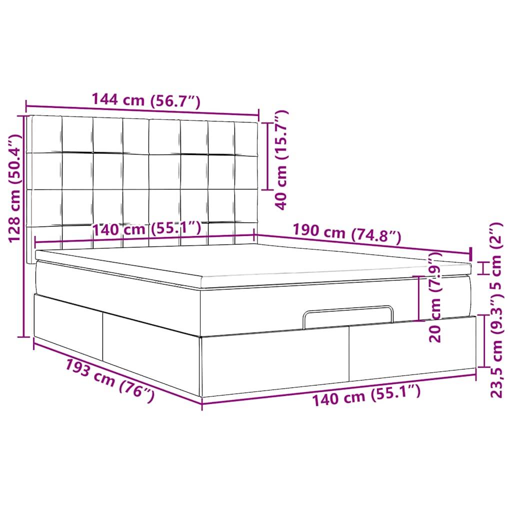 vidaXL Ottoman-Bett mit Matratze Taupe 140x190 cm Stoff