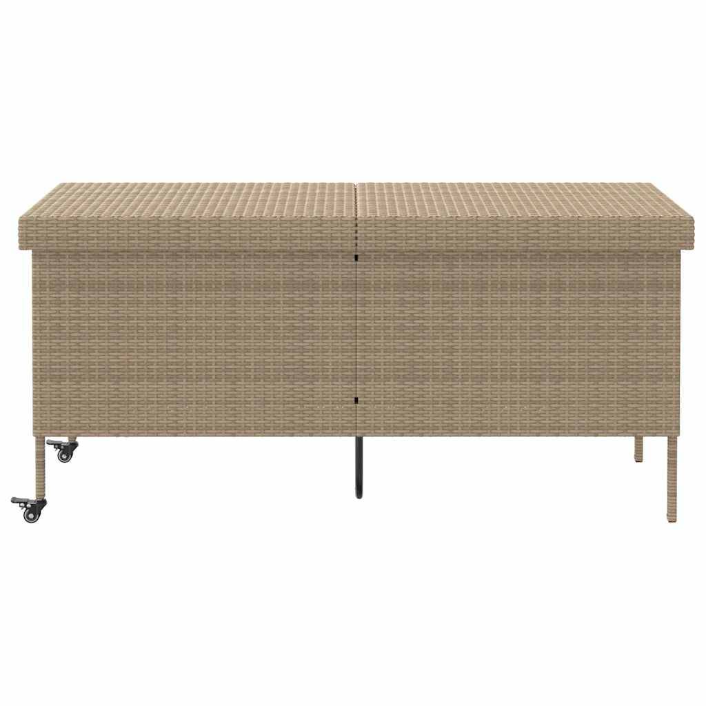 vidaXL Gartentruhe mit Rollen Beige 160x55x75 cm Poly Rattan