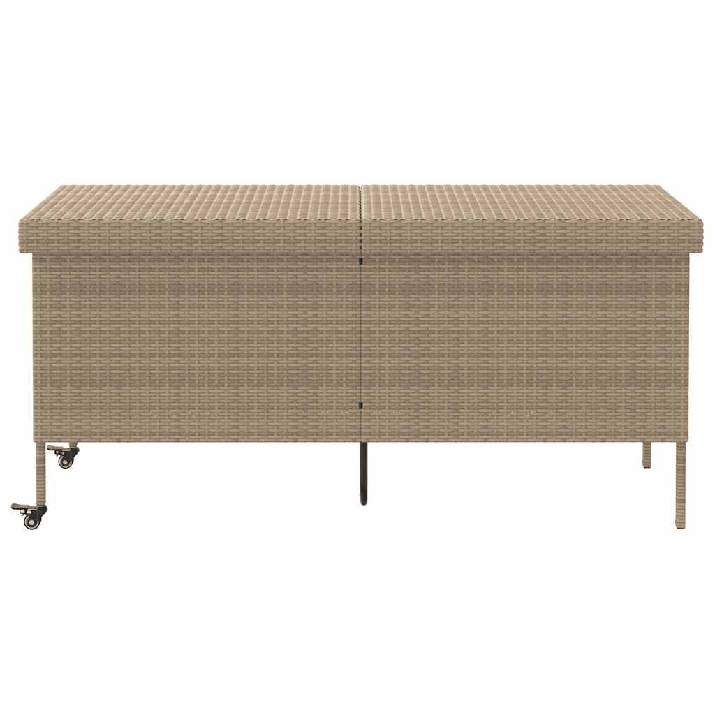 vidaXL Gartentruhe mit Rollen Beige 160x55x75 cm Poly Rattan