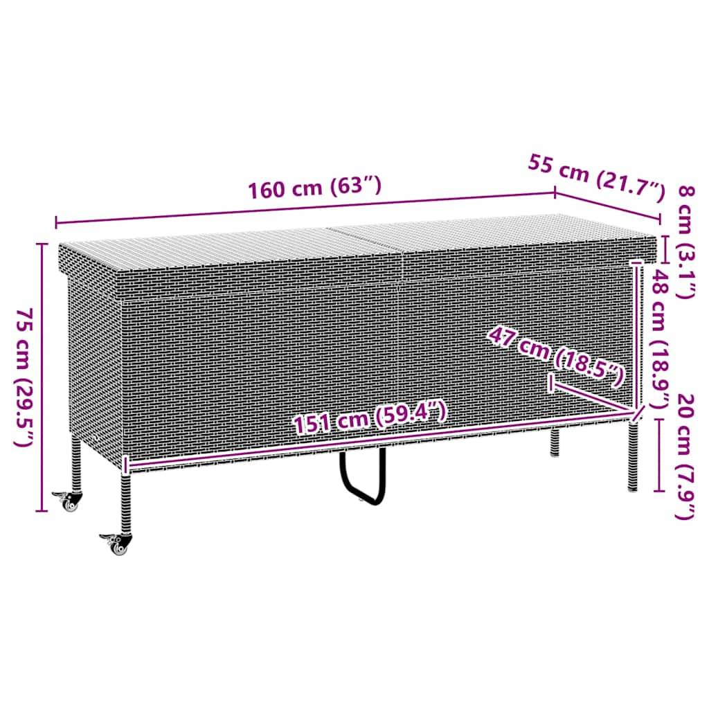 vidaXL Gartentruhe mit Rollen Beige 160x55x75 cm Poly Rattan