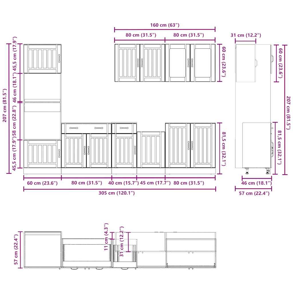 vidaXL 7-tlg. Küchenschrank-Set Kalmar Altholz-Optik Holzwerkstoff