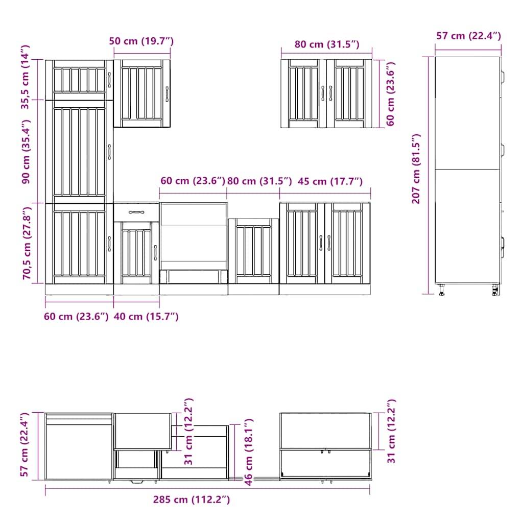 vidaXL 7-tlg. Küchenschrank-Set Lucca Räuchereiche Holzwerkstoff
