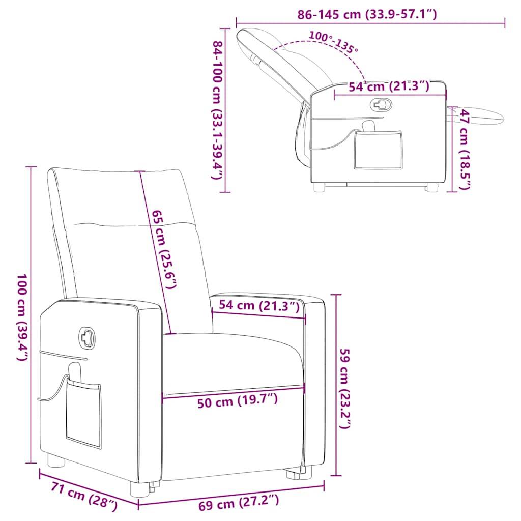 vidaXL Massagesessel mit Aufstehhilfe Braun Stoff