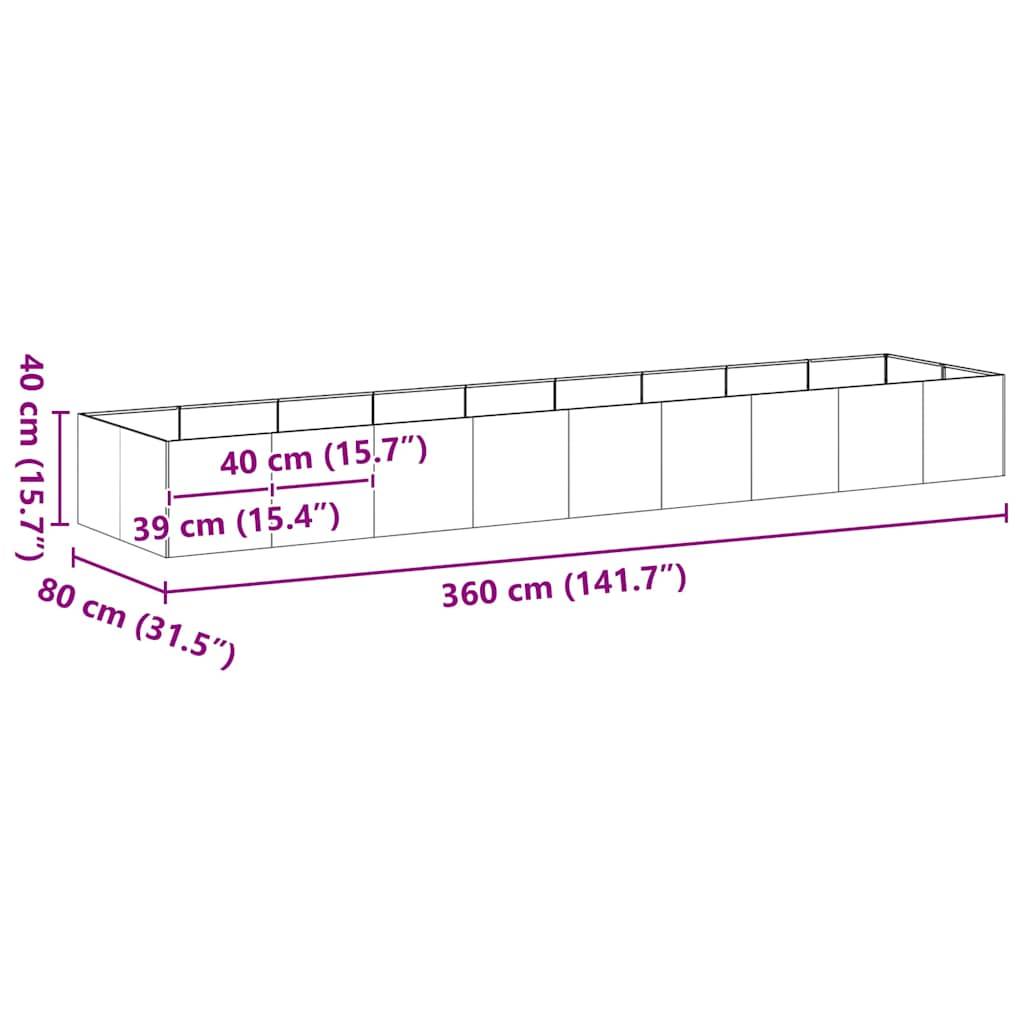vidaXL Pflanzgefäß Anthrazit 360x80x40 cm Stahl
