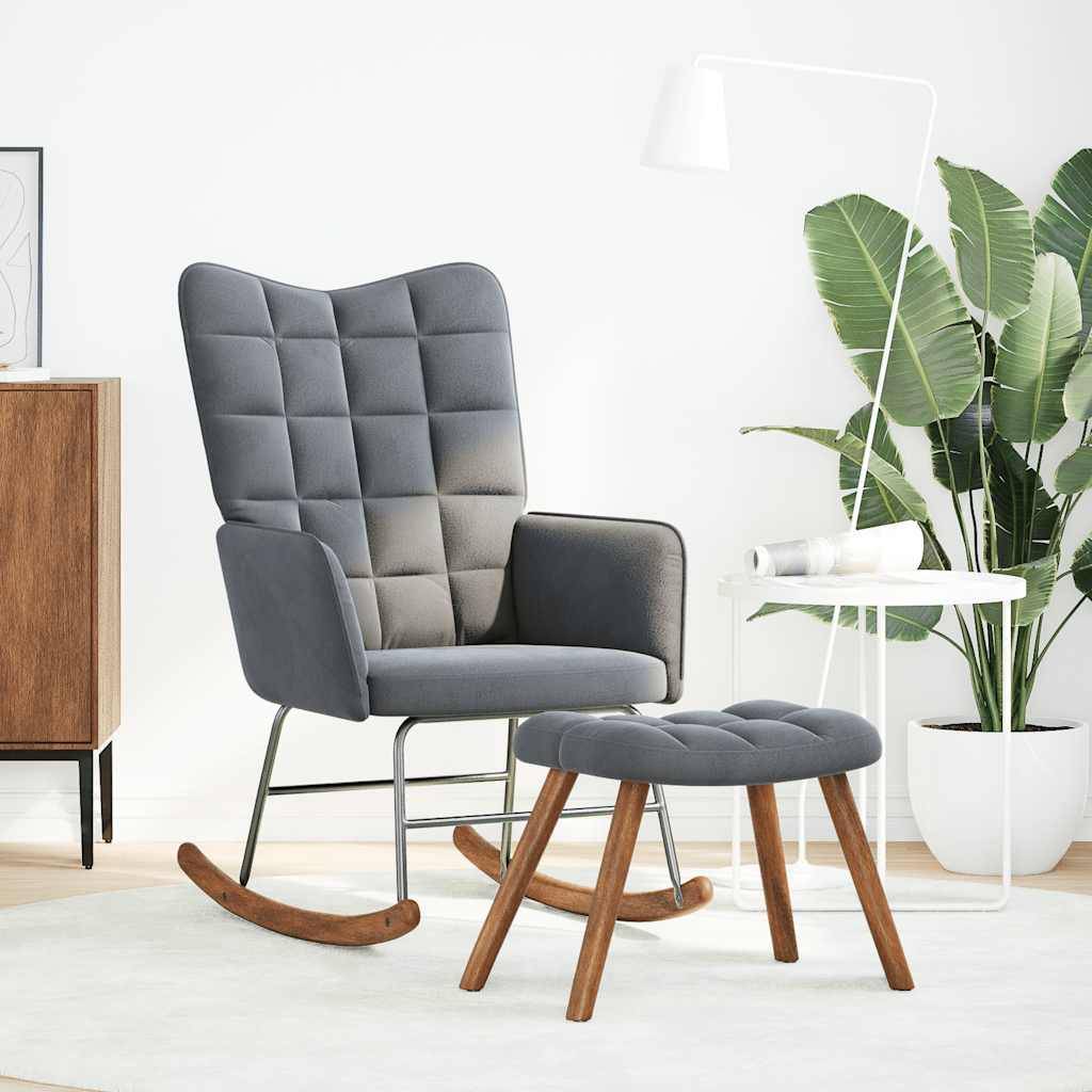 vidaXL Schaukelstuhl mit Hocker Dunkelgrauer Samt