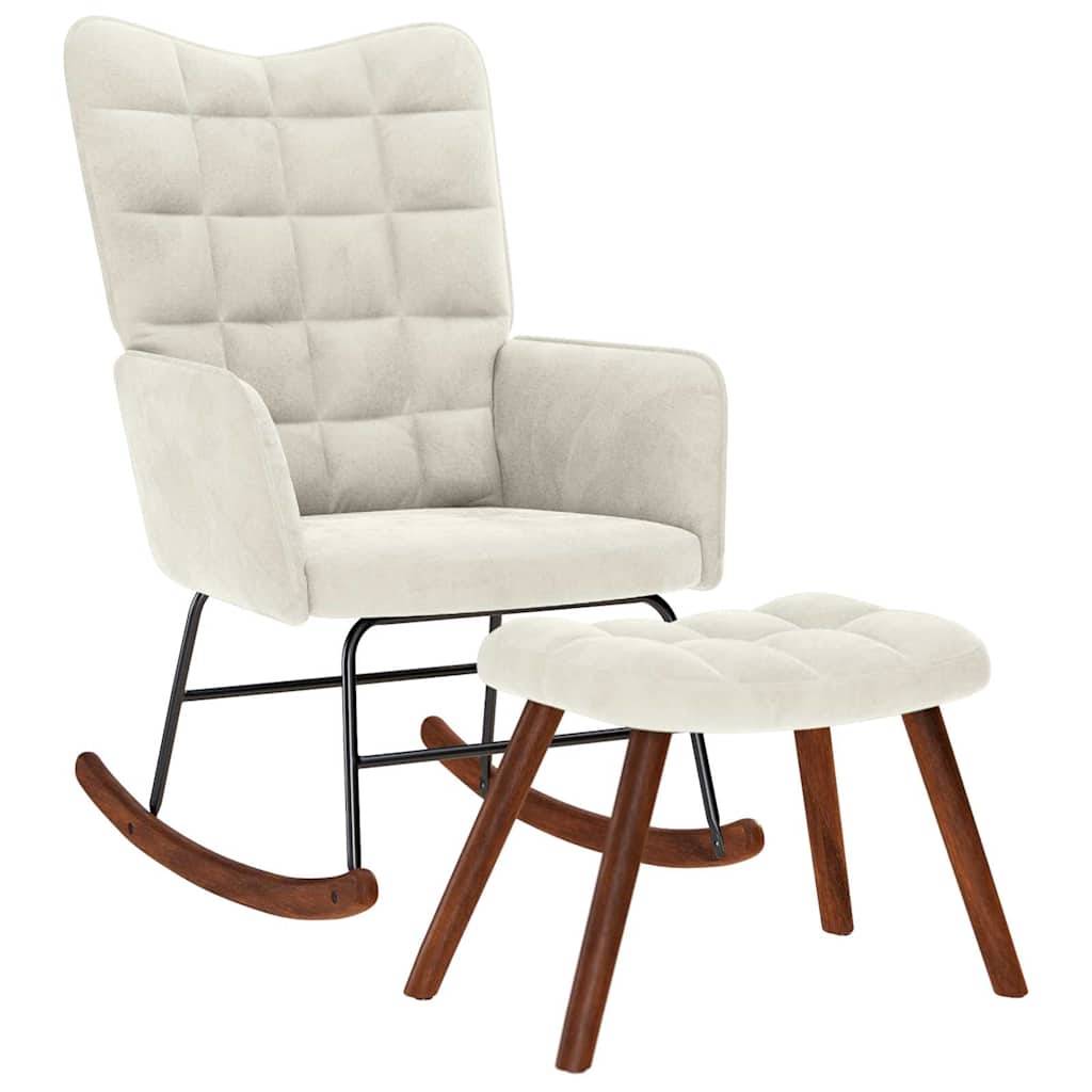 vidaXL Schaukelstuhl mit Hocker Creme Samt