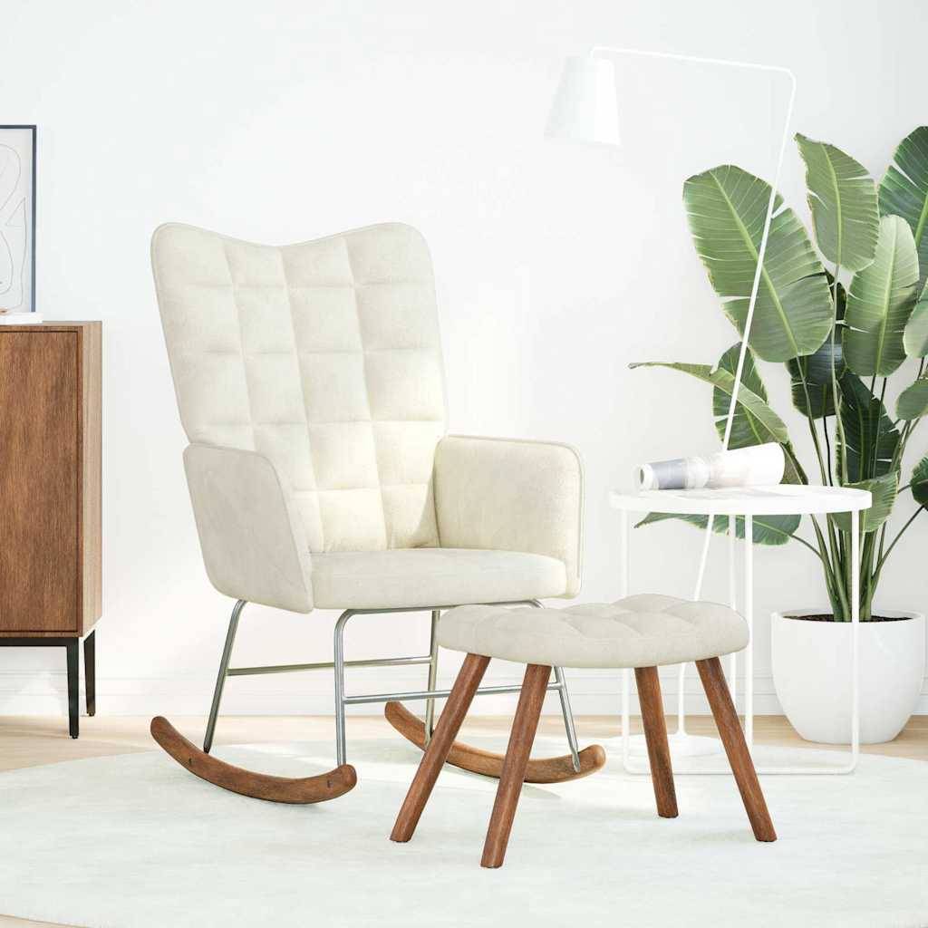 vidaXL Schaukelstuhl mit Hocker Creme Samt