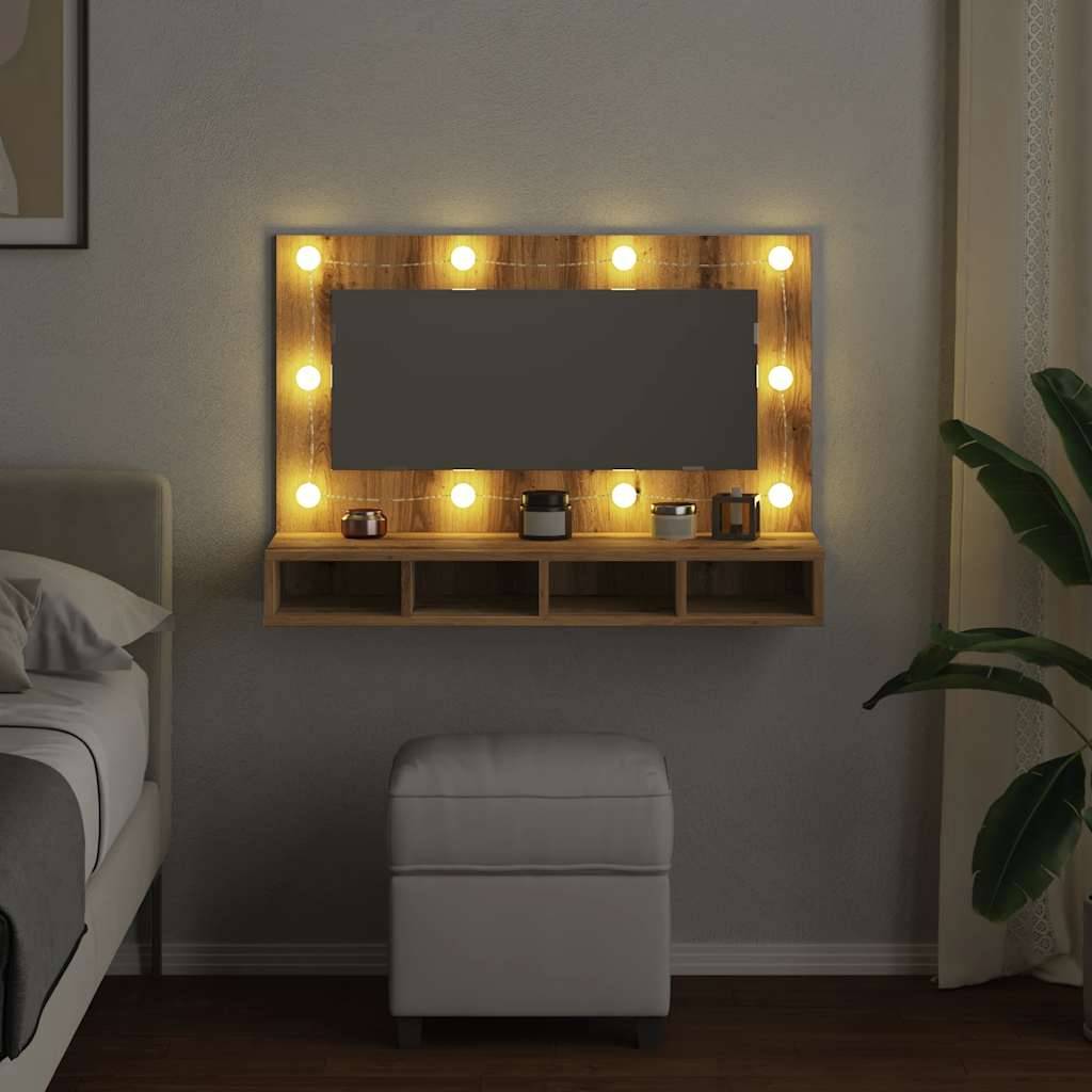 vidaXL Spiegelschrank mit LED Artisan Eichen-Optik 90x31,5x62 cm