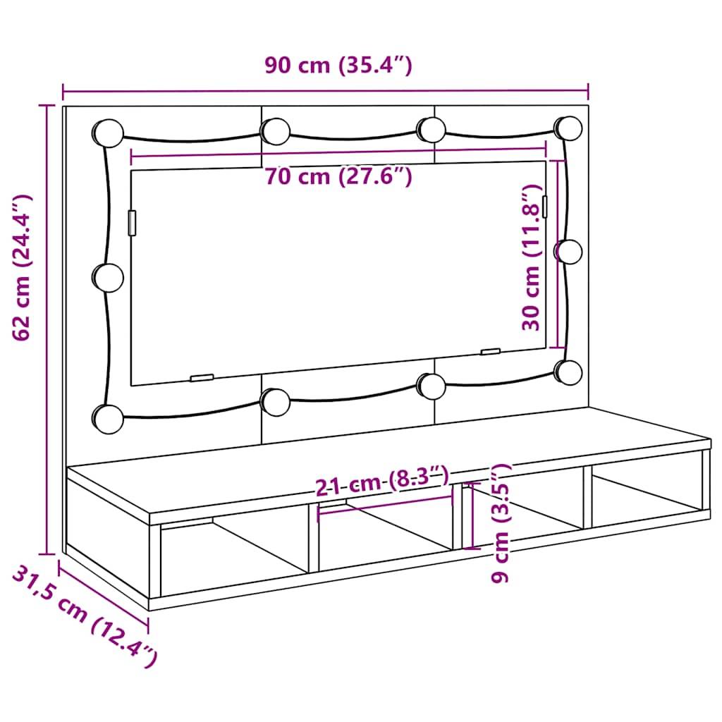 vidaXL Spiegelschrank mit LED Artisan Eichen-Optik 90x31,5x62 cm