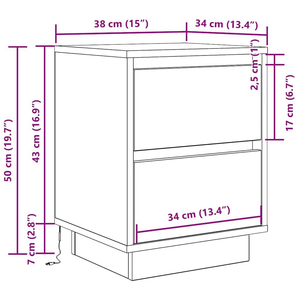 vidaXL Nachttische mit LED-Leuchten 2 Stk. Betongrau 38x34x50 cm