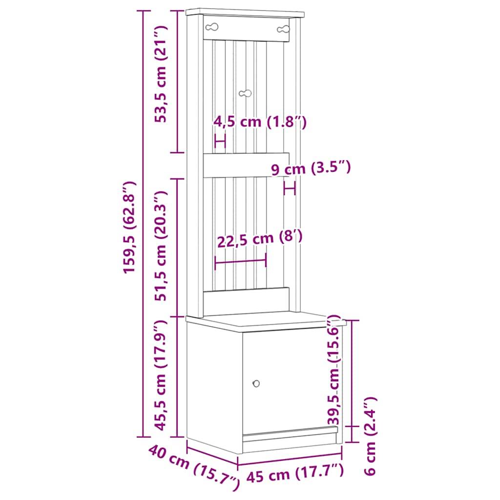 vidaXL Garderobenständer SANDNES Weiß 45x40x159,5 cm Massivholz Kiefer