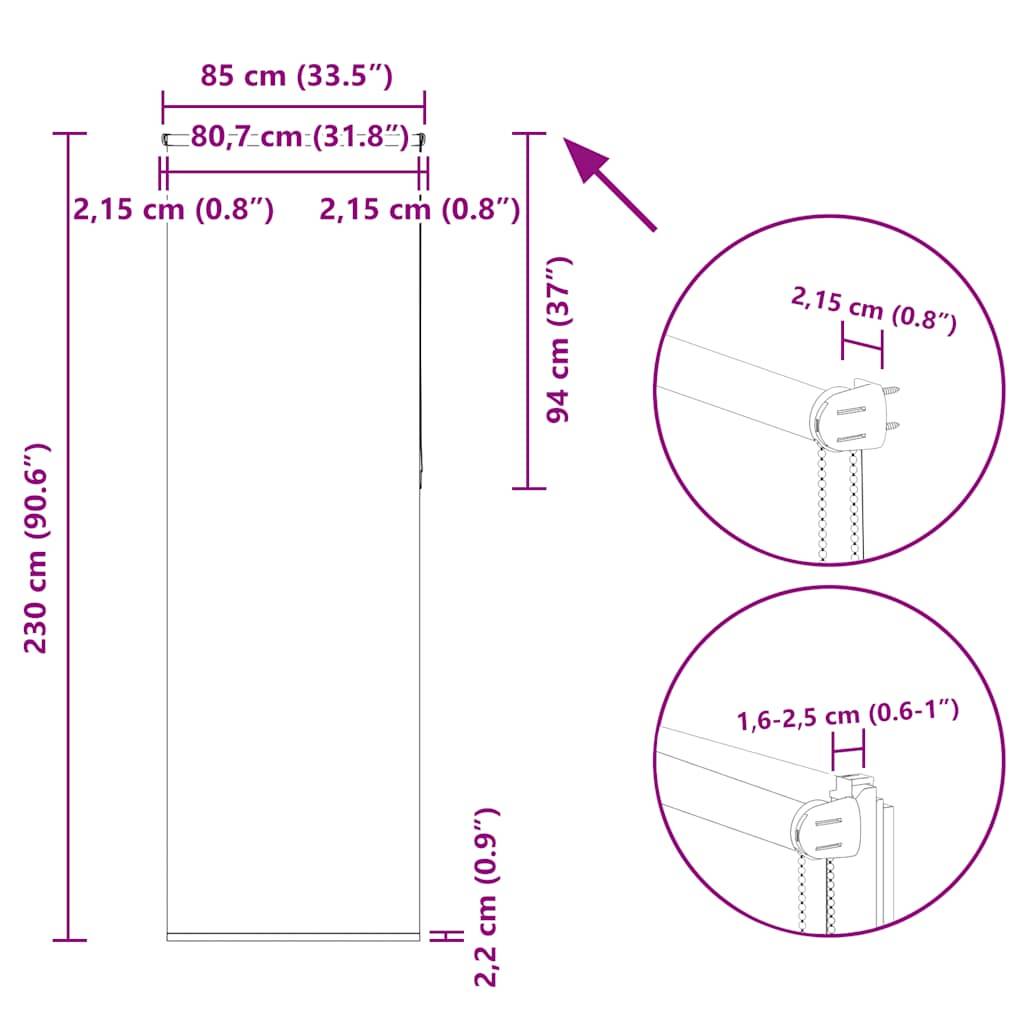 vidaXL Verdunkelungsrollo Weiß 85x230cm Stoffbreite 80,7 cm Polyester