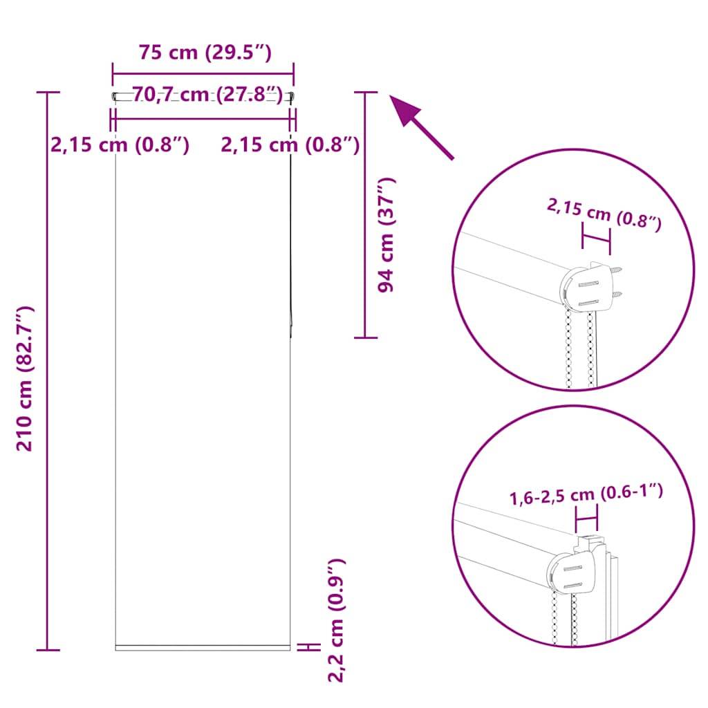 vidaXL Verdunkelungsrollo Hellgrau 75x210 cm Stoffbreite 70,7 cm