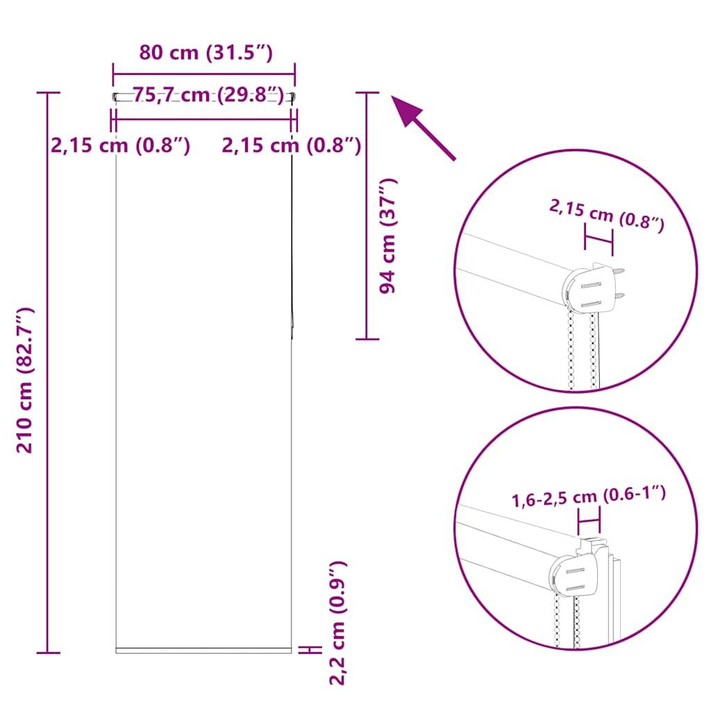 vidaXL Verdunkelungsrollo Hellgrau 80x210 cm Stoffbreite 75,7 cm