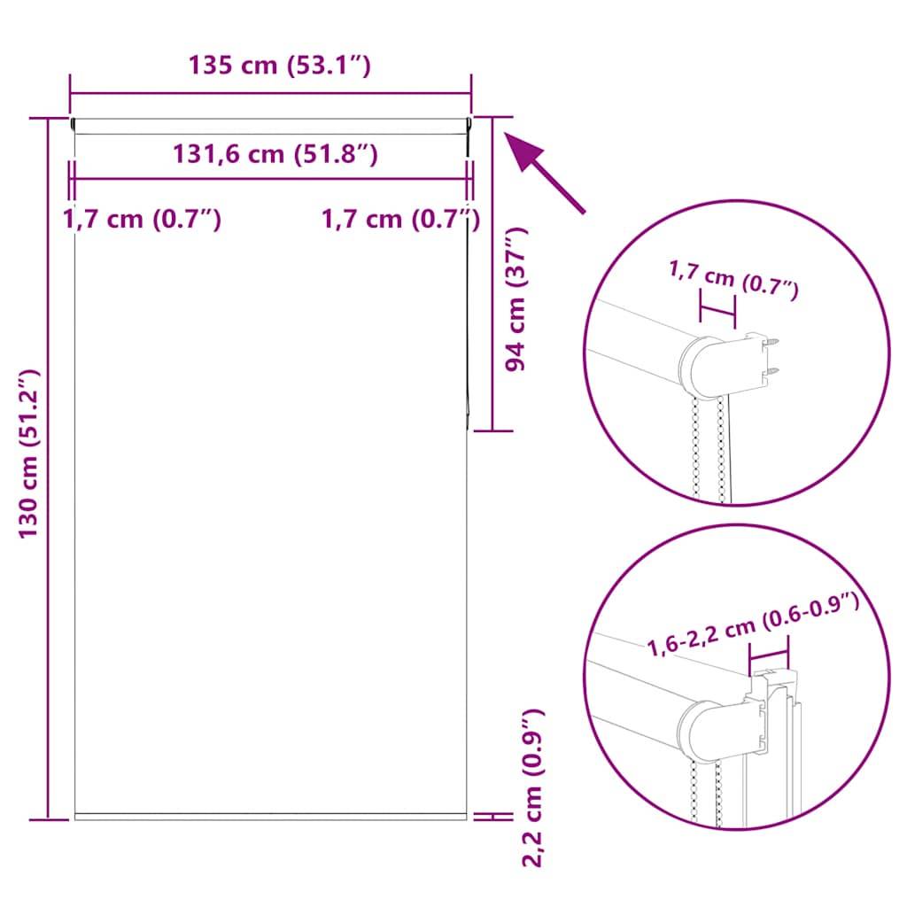 vidaXL Verdunkelungsrollo Hellgrau 135x130cm Stoffbreite 131,6cm
