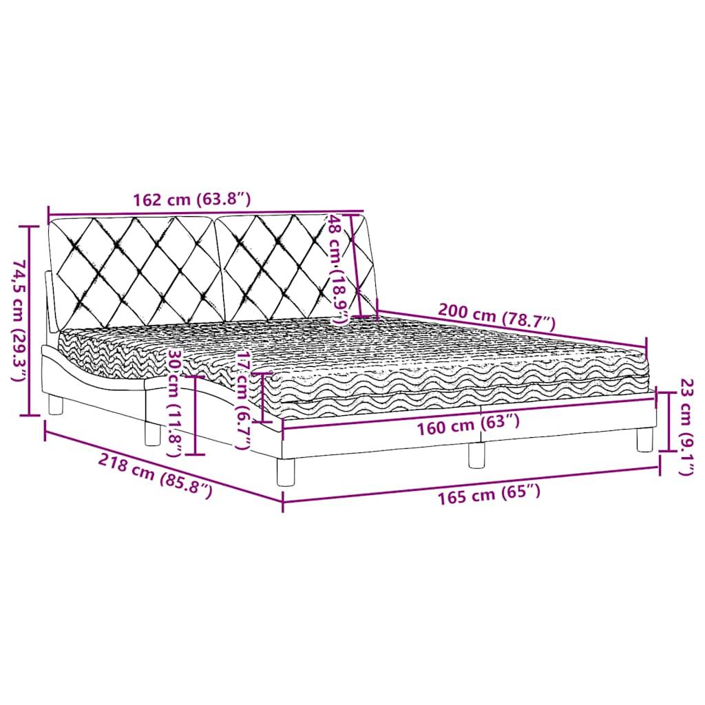 vidaXL Bett mit Matratze Creme 160x200 cm Stoff