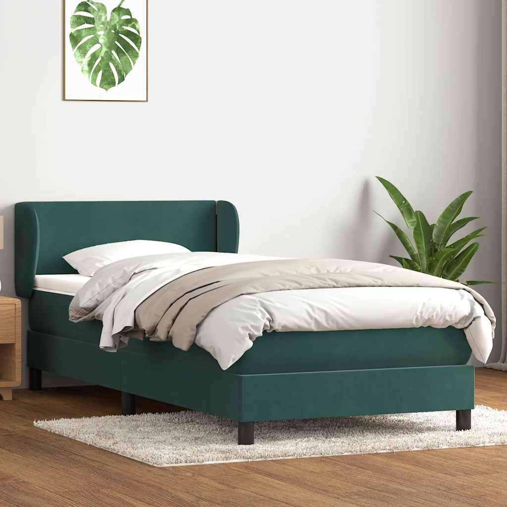 vidaXL Boxspringbett mit Matratze Dunkelgrün 80x210 cm Samt