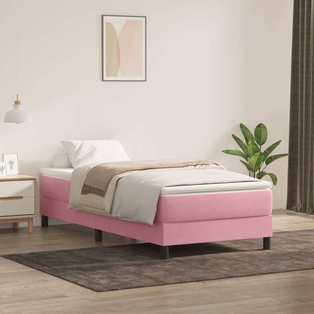 vidaXL Boxspringbett mit Matratze Rosa 100x210 cm Samt