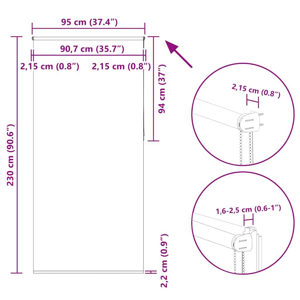 vidaXL Verdunkelungsrollo Hellgrau 95x230 cm Stoffbreite 90,7 cm