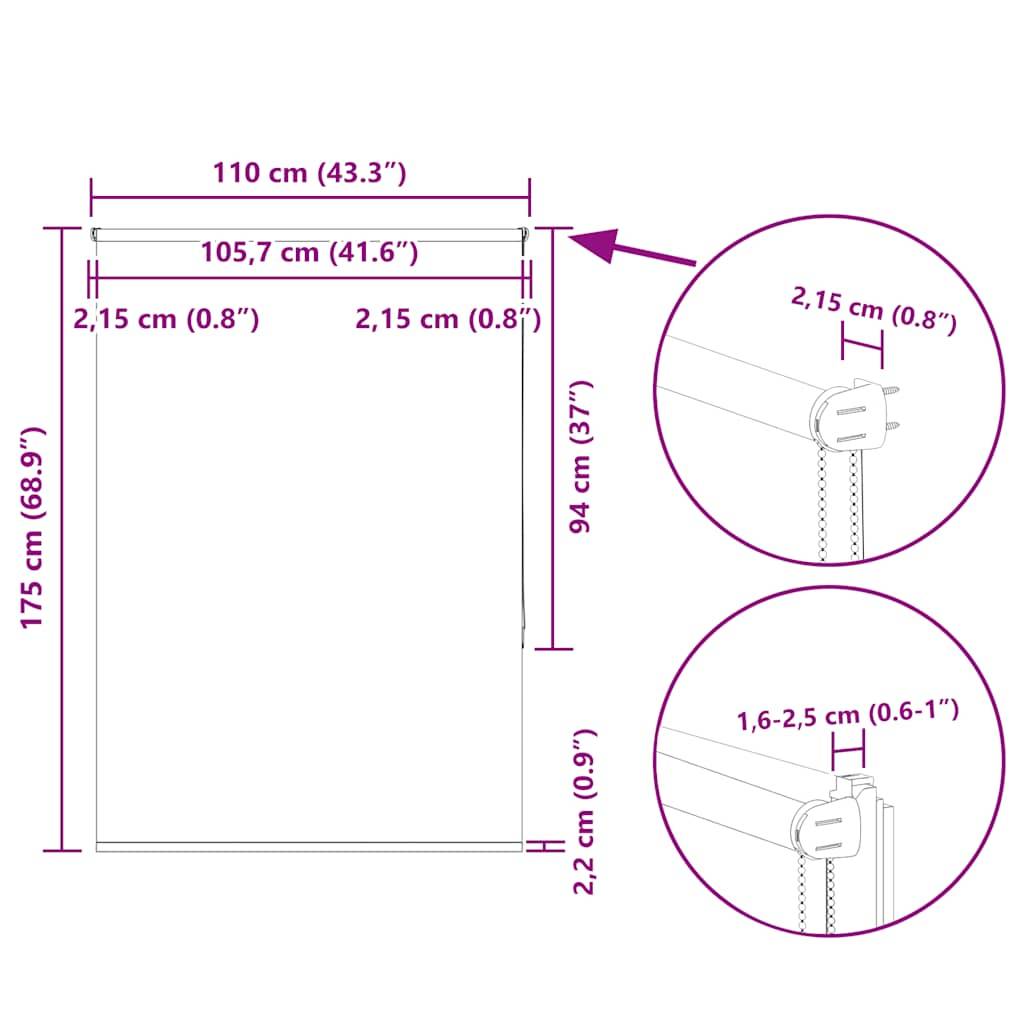 vidaXL Verdunkelungsrollo Schwarz 110x175 cm Stoffbreite 105,7 cm