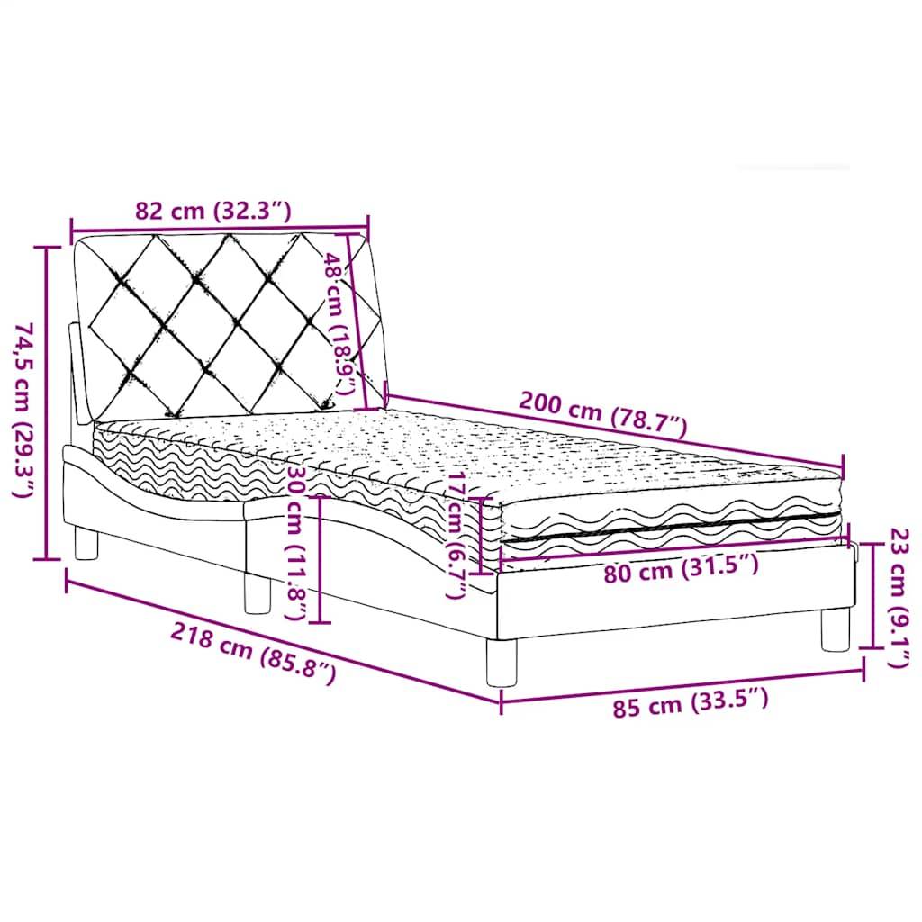 vidaXL Bett mit Matratze Dunkelbraun 80x200 cm Stoff