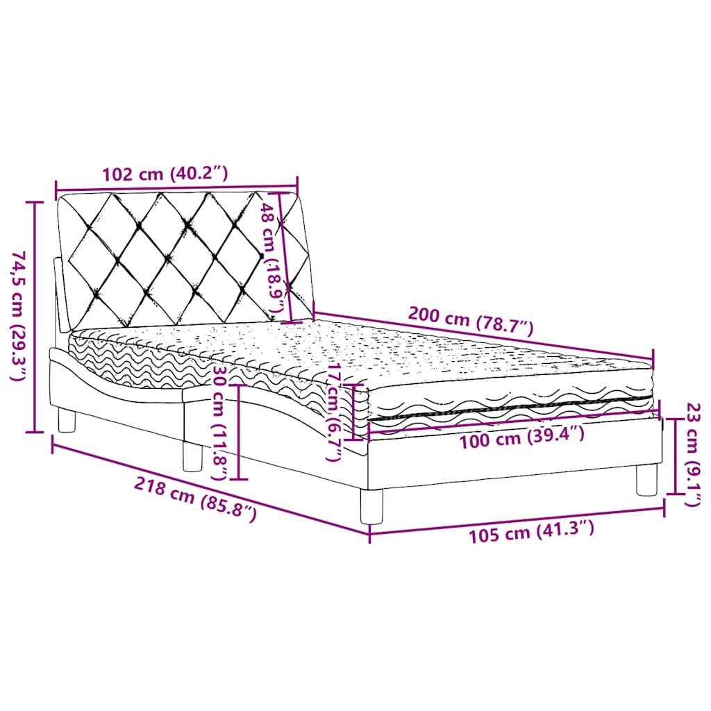 vidaXL Bett mit Matratze Schwarz 100x200 cm Stoff