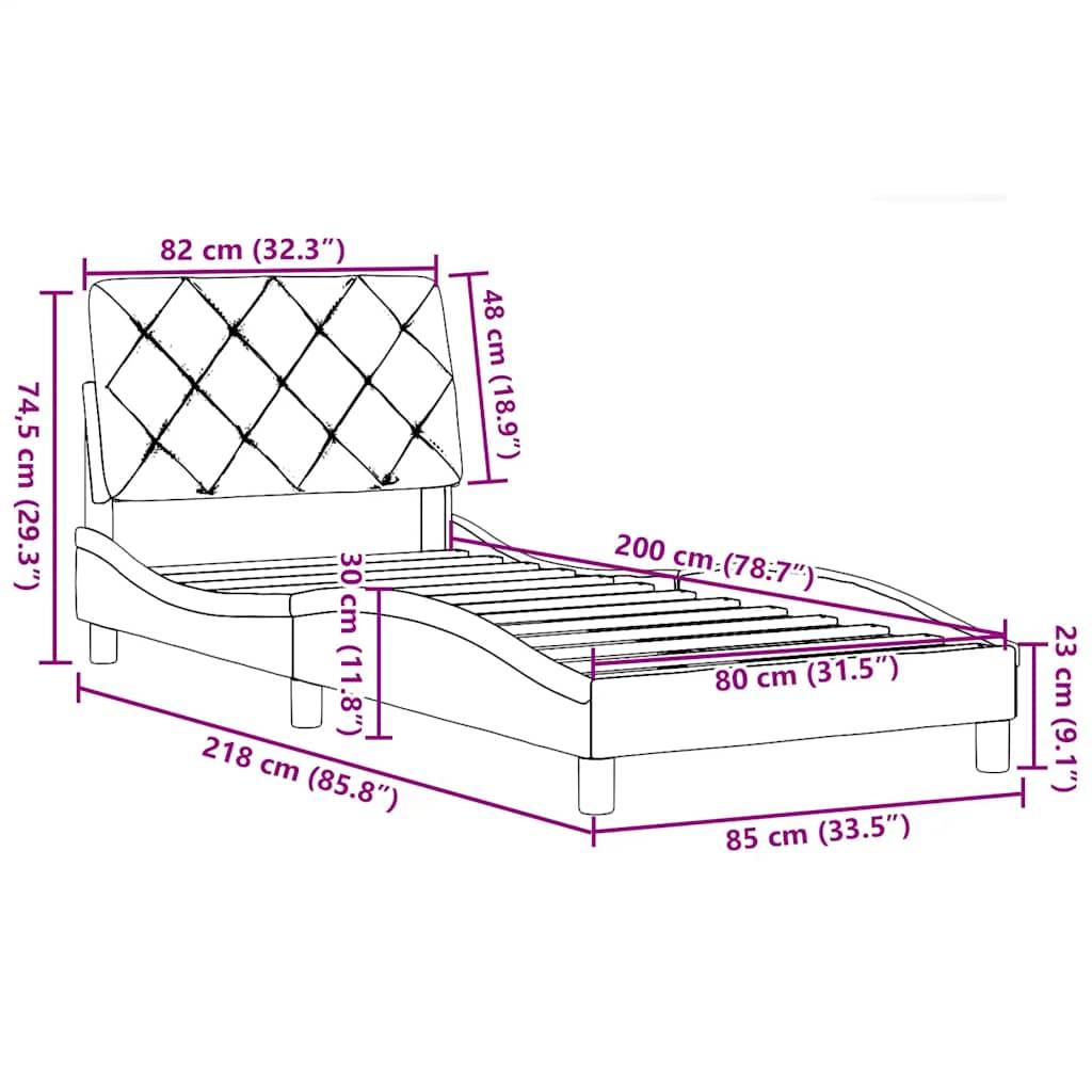 vidaXL Bettgestell ohne Matratze Schwarz 80x200 cm Stoff