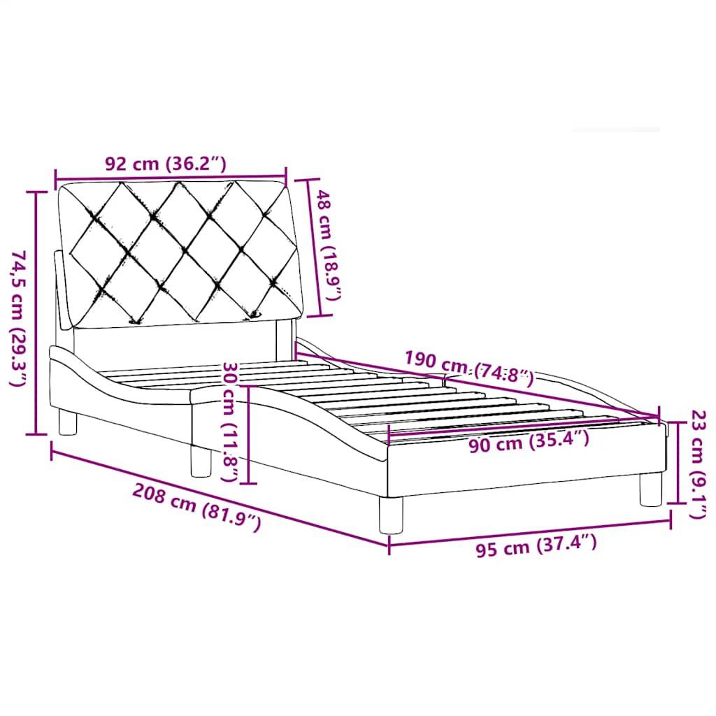 vidaXL Bettgestell ohne Matratze Creme 90x190 cm Stoff