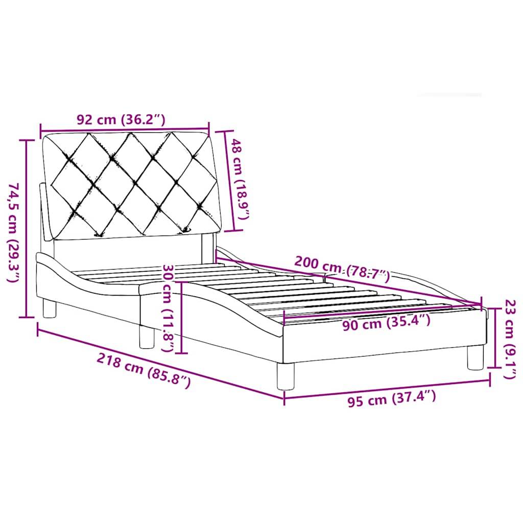 vidaXL Bettgestell ohne Matratze Dunkelgrau 90x200 cm Stoff