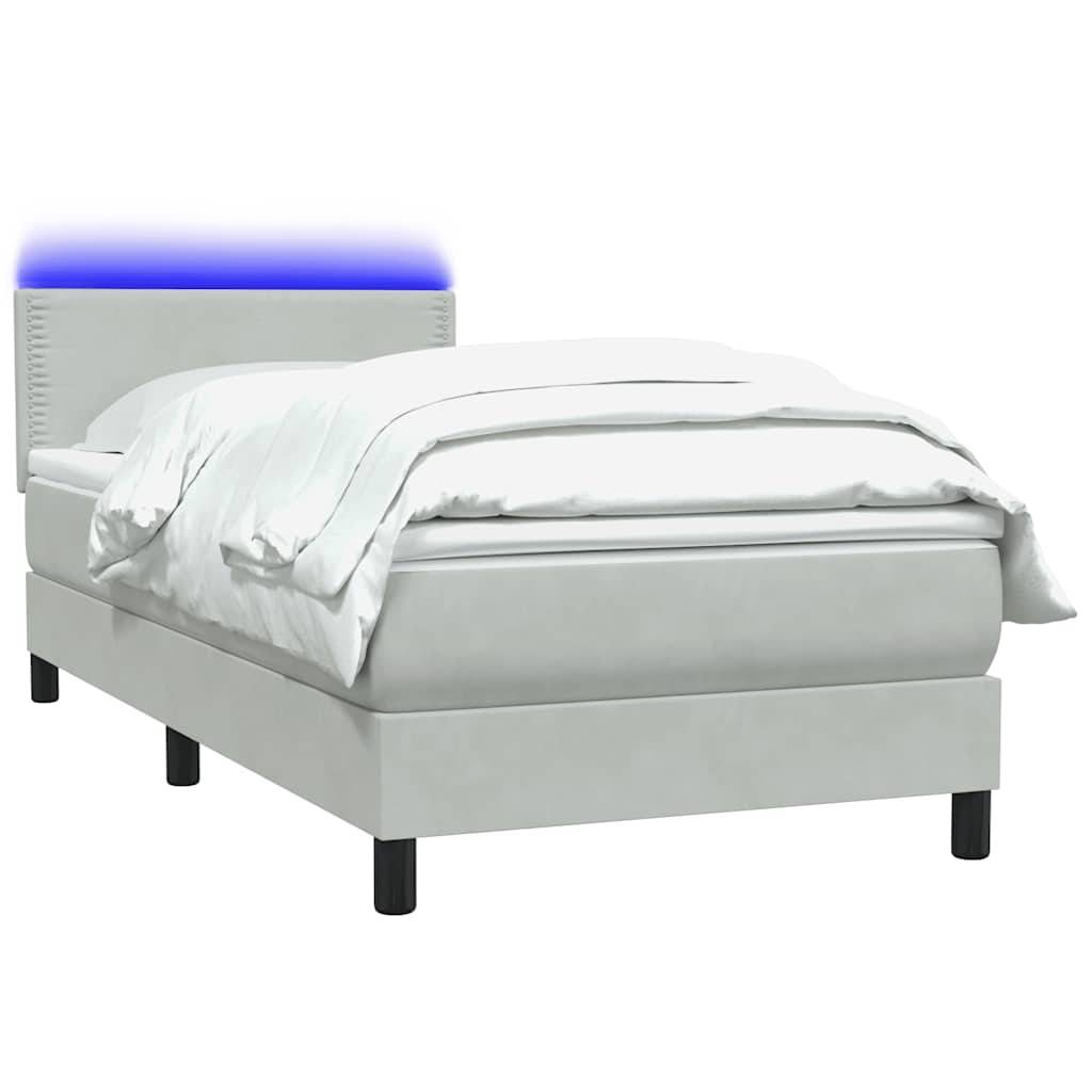 vidaXL Boxspringbett mit Matratze Hellgrau 90x210 cm Samt