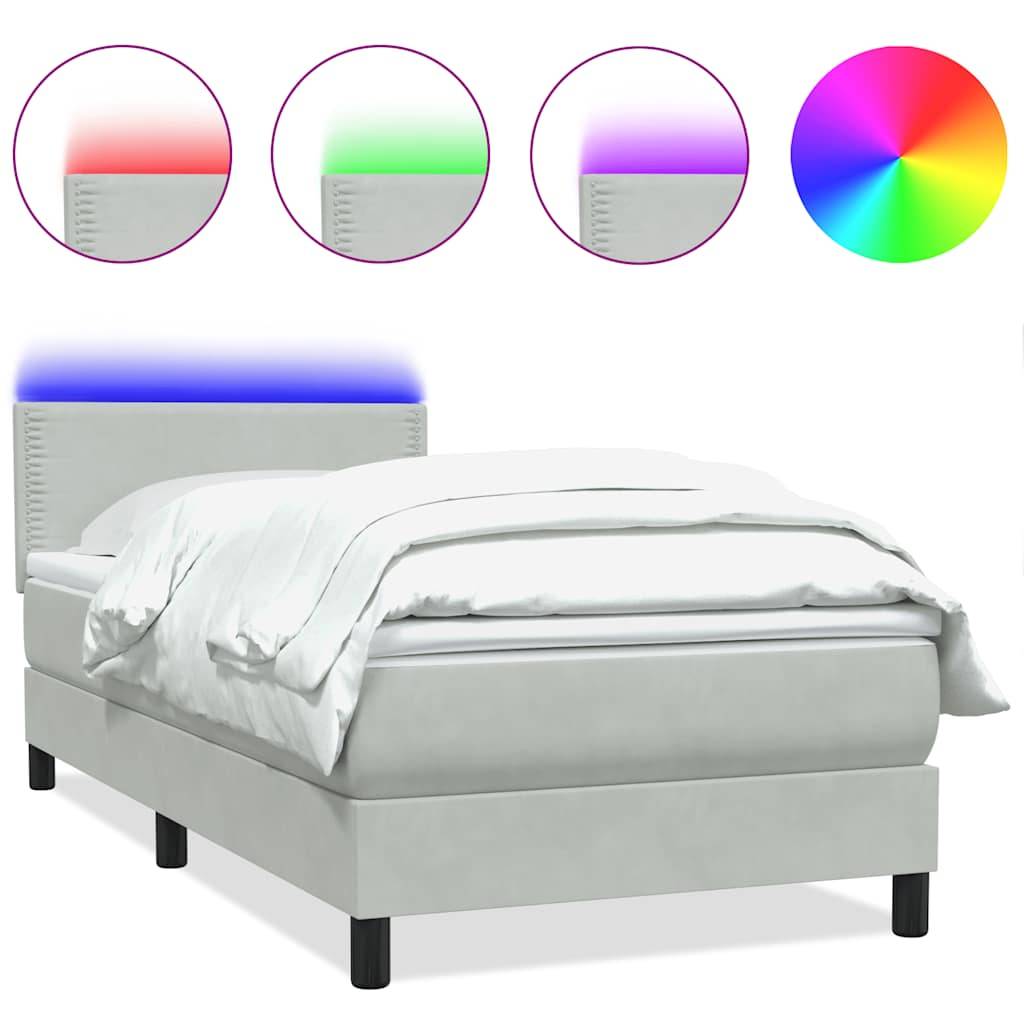 vidaXL Boxspringbett mit Matratze Hellgrau 90x210 cm Samt
