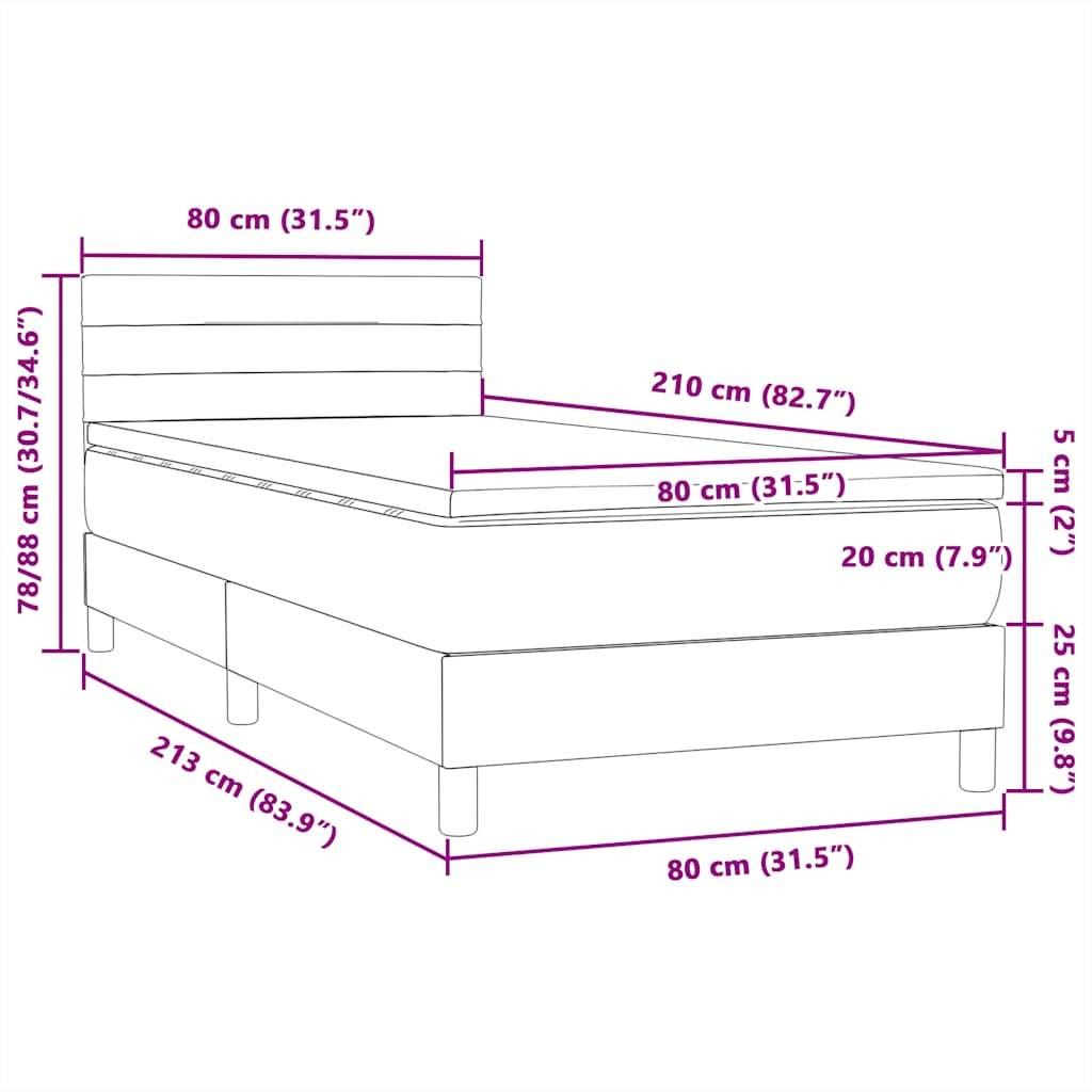 vidaXL Boxspringbett mit Matratze Dunkelgrau 80x210 cm Samt
