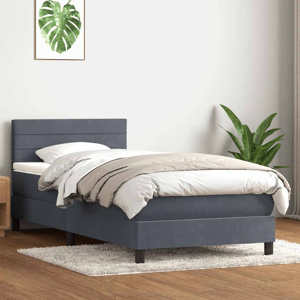 vidaXL Boxspringbett mit Matratze Dunkelgrau 80x210 cm Samt