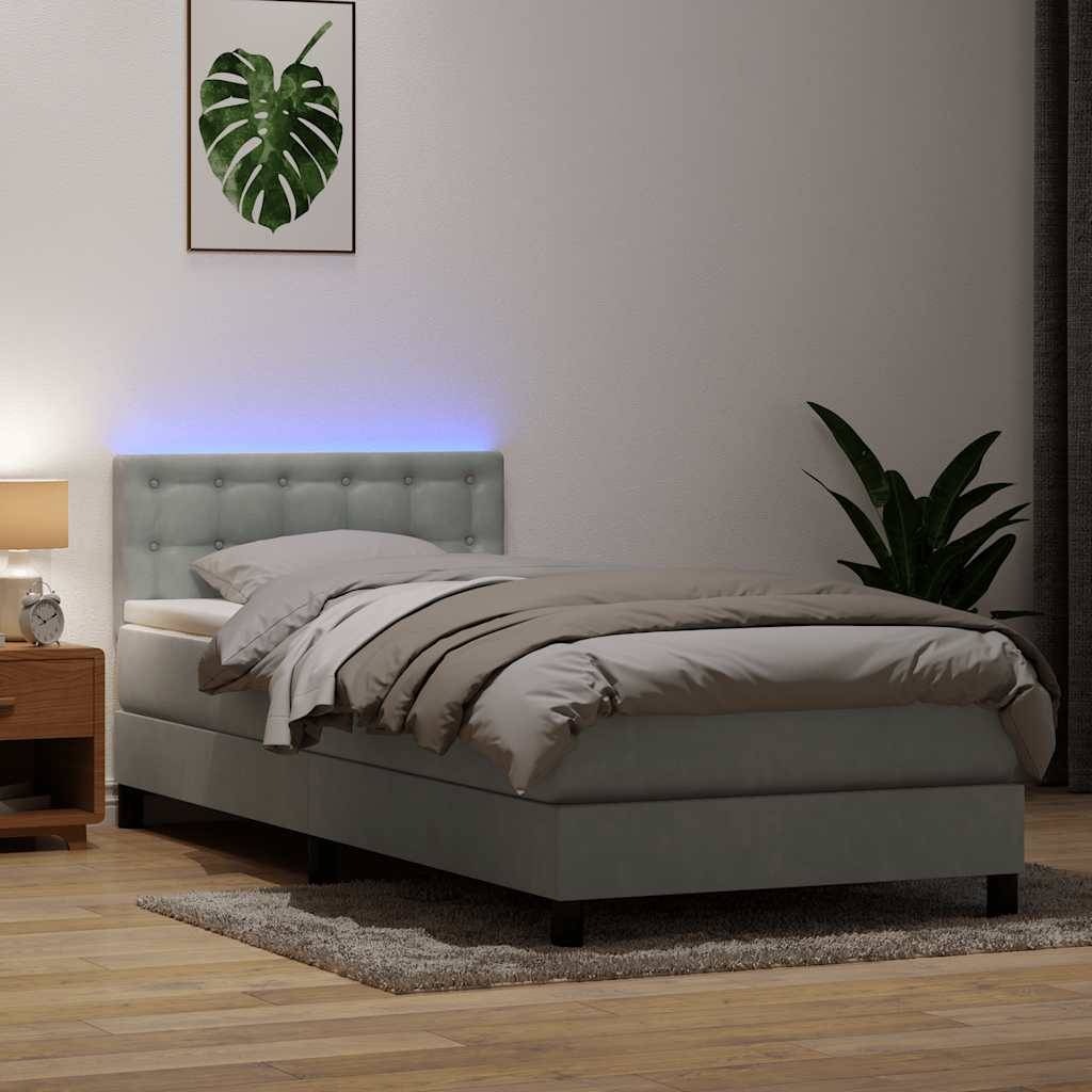 vidaXL Boxspringbett mit Matratze Hellgrau 80x220 cm Samt