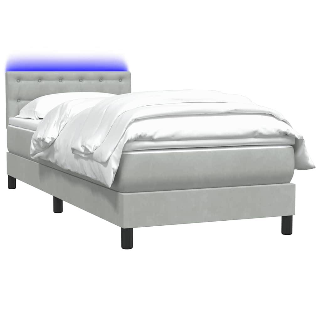 vidaXL Boxspringbett mit Matratze Hellgrau 80x210 cm Samt