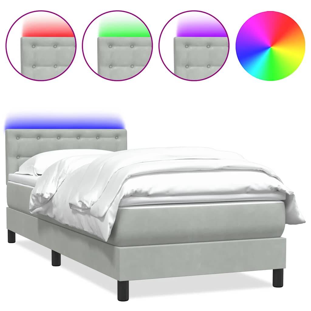 vidaXL Boxspringbett mit Matratze Hellgrau 80x220 cm Samt