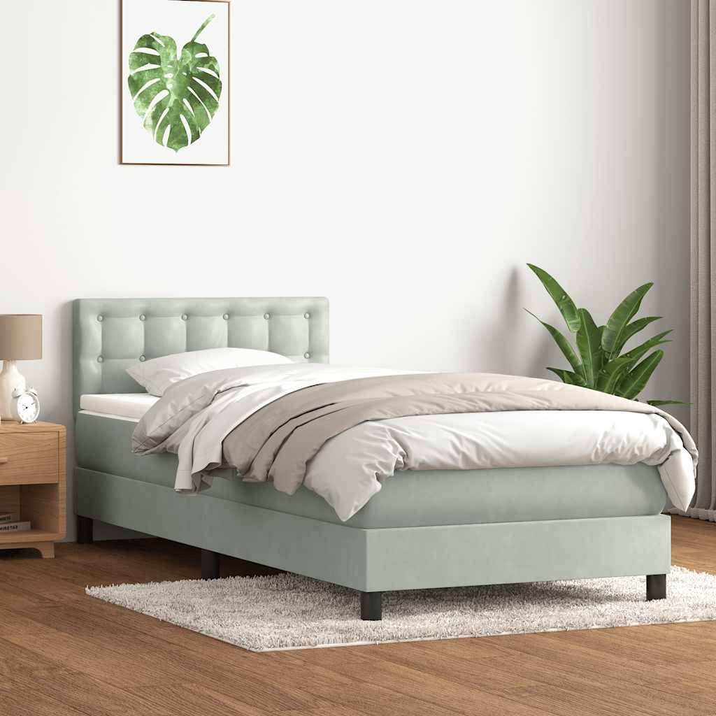 vidaXL Boxspringbett mit Matratze Hellgrau 80x220 cm Samt
