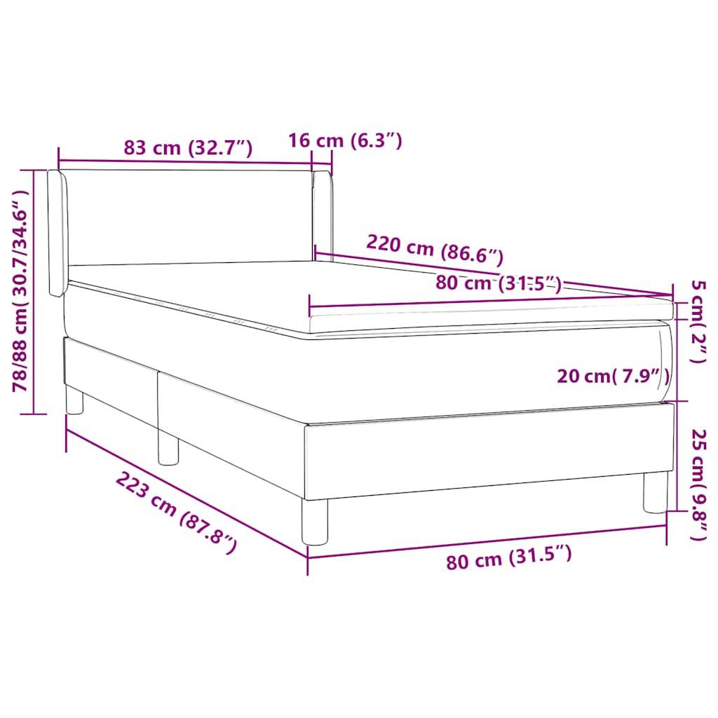 vidaXL Boxspringbett mit Matratze Dunkelgrün 80x220 cm Samt