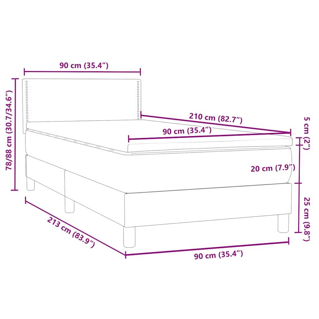 vidaXL Boxspringbett mit Matratze Hellgrau 90x210 cm Samt
