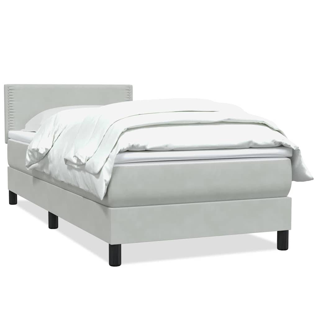 vidaXL Boxspringbett mit Matratze Hellgrau 90x220 cm Samt