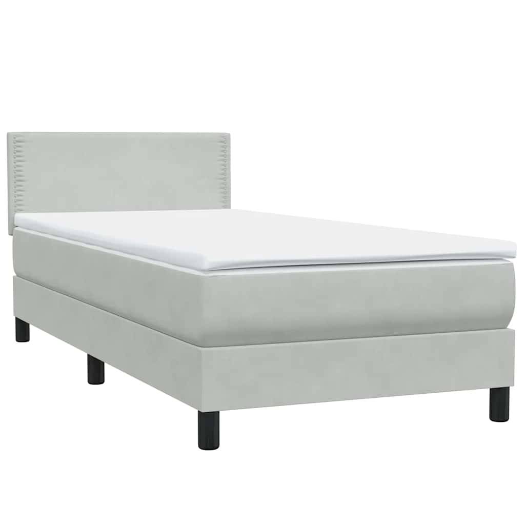 vidaXL Boxspringbett mit Matratze Hellgrau 90x220 cm Samt